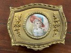 Antique French Miniature Portrait Gilt Bronze Jewelry Box