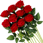 10   Red Silk Roses Artificial Flowers Realistic Bouquet Home Decor Xmas Gifts
