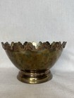 Vintage Solid Brass Bowl 9  Scalloped Rim Crown Pedestal Heavy Centerpiece Mcm