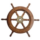 Vintage 17  Ship Wheel Wood Brass Nautical Wall Decor Boat Helm Pirate Captain