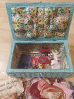 Lovely Vintage Embroidered Woven Wicker Sewing Basket Box 11  X 6 5  X 5 5  