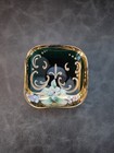 Vintage Antique Bohemian Green And Gold Hand Painted Enameled Glass Trinket Dish