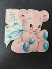 Vtg Hallmark Birthday Greeting Card Baby s First Teddy Bear Pink Blue Flocked 