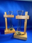 Vintage Fluted Beer Glasses With Wood Stands Set Of Two 6 Oz