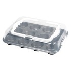 Mainstass 12 Cup Muffin Pan With Covered Carrier Carbon Steel Plastic Lid