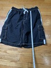 Kanu Surf Black Board Shorts Swim Trunks Cargo Pockets White Stitching Men s