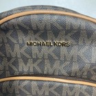 Michael Kors Women s Abbey Mk Signature Brown Leather Medium Backpack Gold Tone