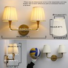 2-light Brass Beige-yellow Pleated Fabric Shade Wall Sconce  Vanity Vintage I   