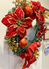 Large 24  Christmas Wreath Front Door Artificial Fir Red Gold Bow   Poinsettias