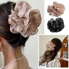 Black Large Chiffon Claw Clip Hair Bow Fabric Ribbon Women Girls Accessory 