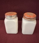 Dutch Boy And Girl Milk Glass Salt And Pepper Shakers   Vintage