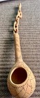 Vintage Hand-carved Wooden Ladle Scoop With Linked Chain Handle  Chip Carved