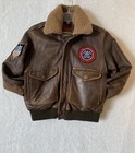 Vintage Hand Painted Flying Tigers Kids Leather Bomber Coat Jacket Patched Sz 8