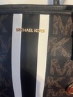 Michael Kors Signature Mk Monogram Zip Medium Tote Brown black Charm