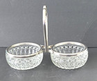 Vintage English Silver Plate Double Condiment Server With Pressed Glass Bowls 7 