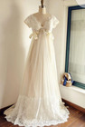 Elegant Wedding Dresses Short Sleeves Vintage Lace Appliques Bridal Gowns A Line