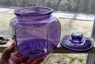 Antique 6 Sided Amethyst Glass Cigar Jar With Original Hollow Knob Glass Lid