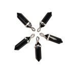 Black Obsidian Pendulum Pendant Healing Point 40x8mm Silver Leather Cord