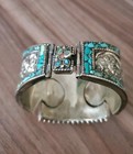 Antique Tibetan Jewelry Cuff Bracelet Turquoise Silver Finished Artisian Unique 