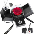 Preserved Red Rose With Heart Necklace  Gifts For Mom Wife Women Sister 