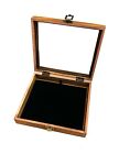 Rustic Brown Wood Glass Top Lid Black Pad Display Case Medals Jewelry Hobby