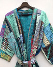 Upcycle Silk Kantha Patchwork Kimono  Japanese Style Unisex Robe  Silk Dressing