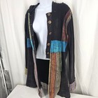 Kathmandu Imports Boho Patchwork Hooded Cotton Cardigan Jacket Black Multi M l