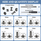 122 Pack Snap Button Kit  6 Sizes Chicago Screws Leather Assorted Kit  For Diy L