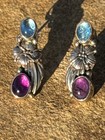 Carol Felley Sterling Necklace   Earrings Blue And Purple Stones