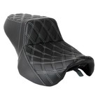 Gel Step Up Seat W  White Stitch For Harley Road King   Street Glide 1997-2007