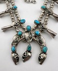 Navajo Sterling Silver Sleeping Beauty Turquoise Squash Blossom Necklace 60g-21 