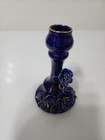 Vintage Cobalt Blue Porcelain Candle Holder Gold Trim 3d Floral Ceramic Taper