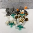 Lot Of 4 Mary Meyer Wubbanub Pacifier Penguin Giraffe Elephant Lamb Plush Binkie
