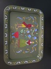 Set Of 2 Vintage Primitive Folk Art Colonial And Fruit Metal Tray Hand Painted
