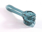 4    Glass Smoking Hand Pipe Teal Blue Skull Clear Herb Bowl Tobacco