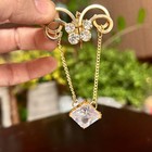 Handmade Upcycled Vintage Gold Bow Brooch Pendant   Dangle Large Crystal Solitai
