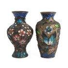 Matched Pair Of Chinese Silver Hand-painted Miniature Vases