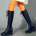 Eur34-46 Increasing Height Women Platform Wedge Fashion Sneaker Knee High Boots