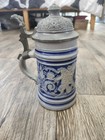 Vtg Antique German Blue Salt Glaze Stoneware Beer Stein Lot 2 Proverb Mugs As-is