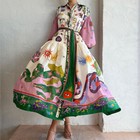 Women s Printed Lapel Waist Long Sleeve Dress Women