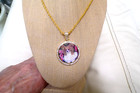 Hand Painted Papillon  Pendant Gold Tone Bling Beads 22  Gold Chain