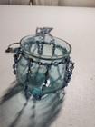 Vintage Blue Glass Hanging Votive Tea Light Candle Holder Lantern   
