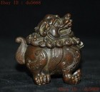 2 chinese Temple Bronze Animal Lion Foo Dog Beast Statue Incense Burner Censer