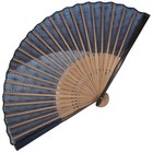 Vtg Japanese Sensu Folding Fan Indigo Asanoha Fabric   Smoked Bamboo Struts