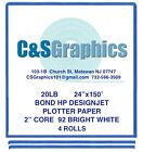 8 Rolls 24   X 150  20lb Inkjet Bond Plotter Paper 