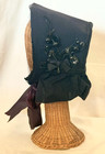 Antique Victorian Mourning Bonnet  Ca  1890s  W  Fruit On Side   Must See 