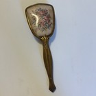 Vintage Gold Tone Hand Held Vanity Mirror W  Flowers Back Hollywood Regency