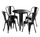 30  Round Restaurant Table Standard Set With 4 Chairs Onyx Black Alloy Metal