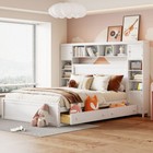 Full Queen Size Platform Bed With Storage Drawers All-in-one Cabinet And Shelves