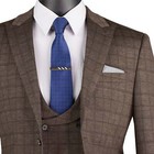 Vinci Men s Brown Plaid Stretch 3-piece Slim-fit 2-button Suit - New